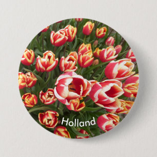 Macaron Rond 7,6 Cm Bouton Holland du champ de tulipe rouge et blanc