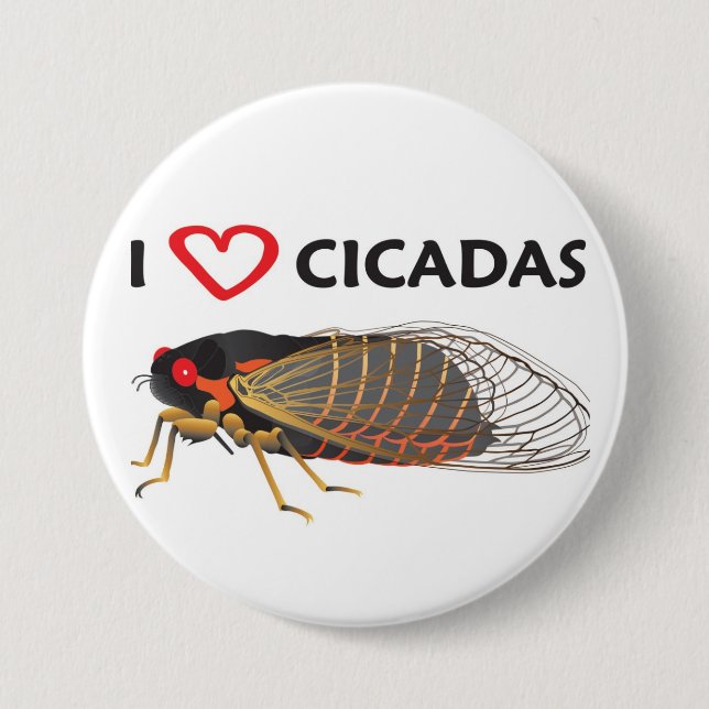 Macaron Rond 7,6 Cm Bouton "I Love Cicada" (Devant)