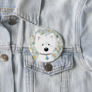 Macaron Rond 7,6 Cm Bouton Impressions de Westie Fluffy