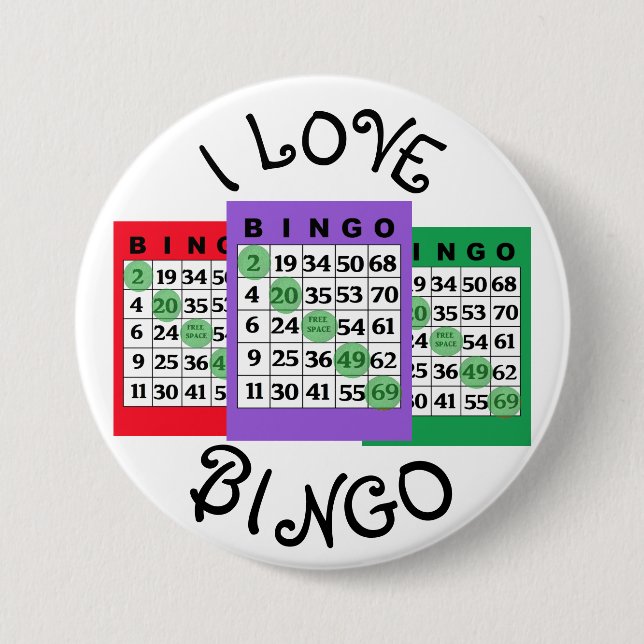 Macaron Rond 7,6 Cm Bouton J'aime les cartes BINGO (Devant)