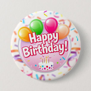 Macaron Rond 7,6 Cm Bouton Joyeux Anniversaire (rose)