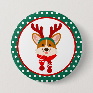 Macaron Rond 7,6 Cm Bouton Joyeux Corgi Chien de Noël