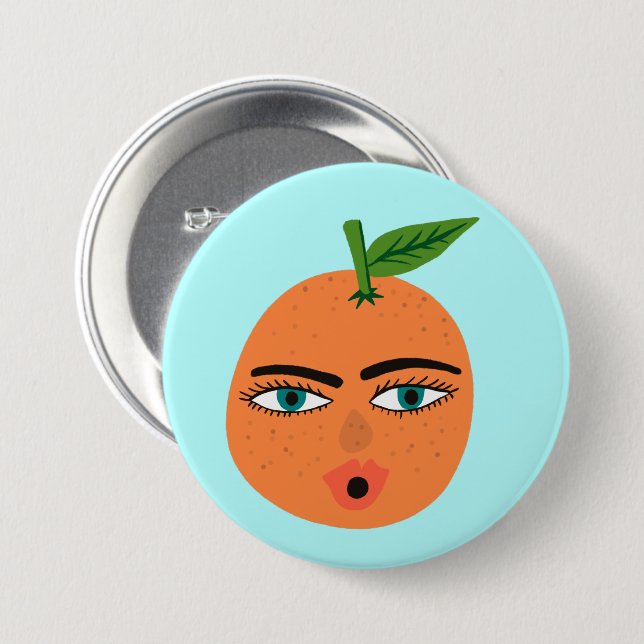 Macaron Rond 7,6 Cm Bouton Joyeux Orange Whimsical (Devant & derrière)