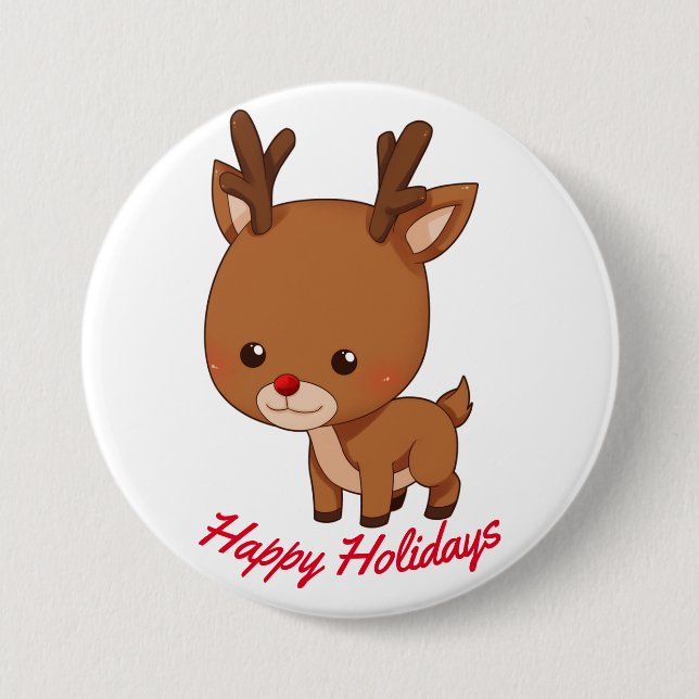 Macaron Rond 7,6 Cm Bouton Joyeux Reindeer (Devant)