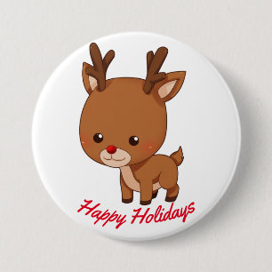 Macaron Rond 7,6 Cm Bouton Joyeux Reindeer