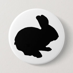 Macaron Rond 7,6 Cm Bouton lapin de Pâques en silhouette noire