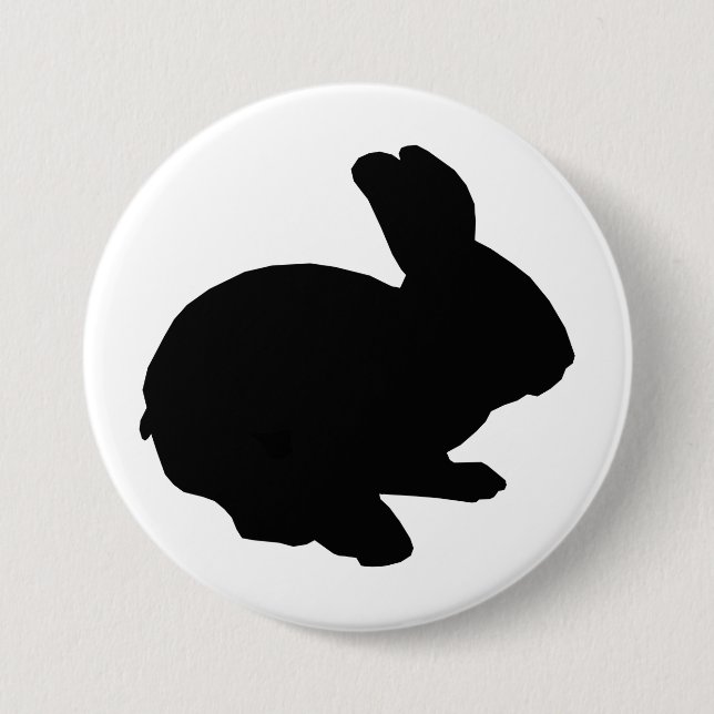 Macaron Rond 7,6 Cm Bouton lapin de Pâques en silhouette noire (Devant)