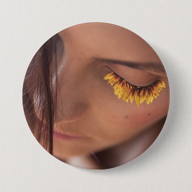 Macaron Rond 7,6 Cm Bouton Lashes de tournesol (Devant)