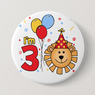 Macaron Rond 7,6 Cm Bouton Lion Face 3ème anniversaire