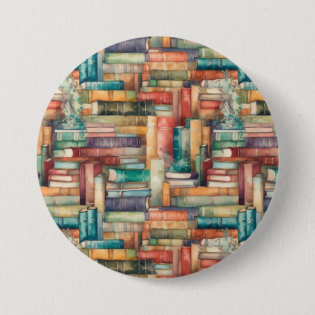 Macaron Rond 7,6 Cm Bouton Livres Whimsical (Devant)