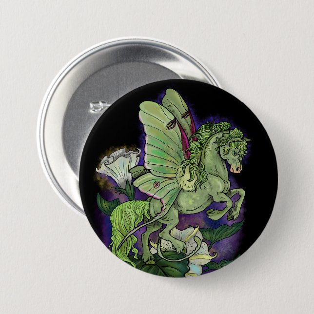 Macaron Rond 7,6 Cm Bouton Luna Moonduster Moth Fairy Horse (Devant & derrière)