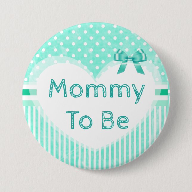 Macaron Rond 7,6 Cm Bouton Maman à être Baby shower Bleu (Devant)