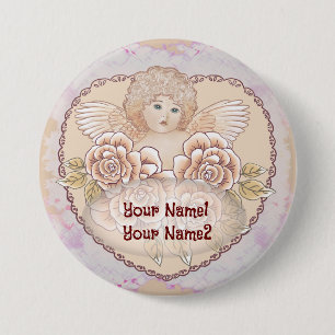 Macaron Rond 7,6 Cm Bouton mariage Cherub Angel