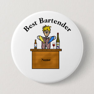 Macaron Rond 7,6 Cm Bouton meilleur barman - barman homme de dessin