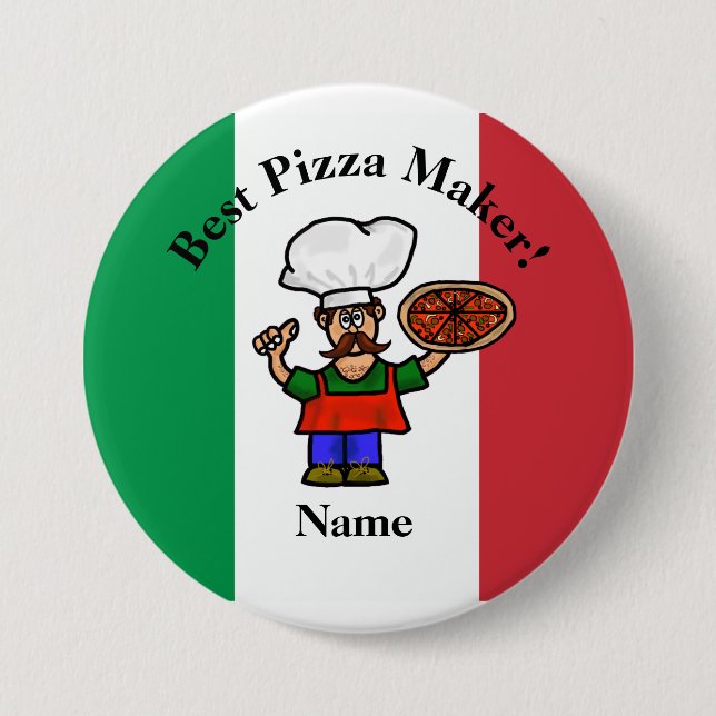 Macaron Rond 7,6 Cm Bouton Meilleur fabricant de pizza (Devant)