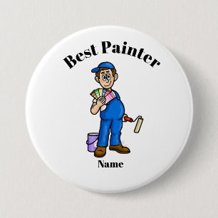 Macaron Rond 7,6 Cm Bouton Meilleur Peintre Peintre Homme avec Cartes 