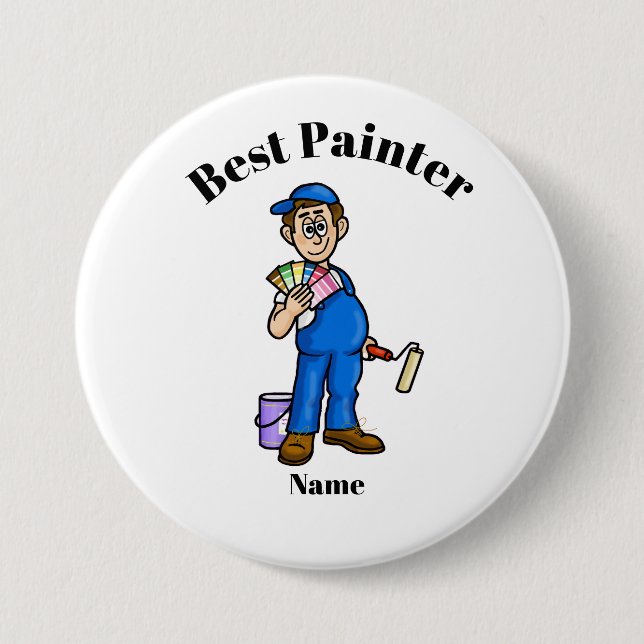 Macaron Rond 7,6 Cm Bouton Meilleur Peintre Peintre Homme avec Cartes  (Devant)