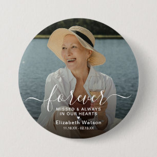 Macaron Rond 7,6 Cm Bouton Mémorial de Photo 'Script Forever Missed'