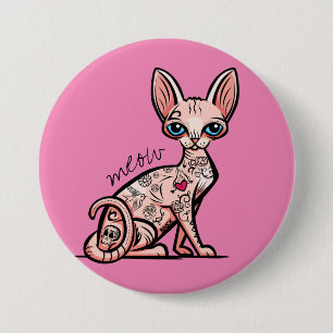 Macaron Rond 7,6 Cm Bouton Meow Cat tatoué