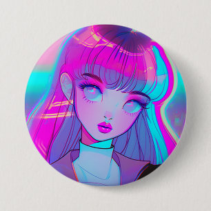 Macaron Rond 7,6 Cm Bouton mignon Neon Anime Girl