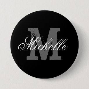 Macaron Rond 7,6 Cm Bouton monogramme de nom personnalisé   Noir class