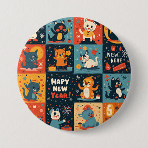 Macaron Rond 7,6 Cm Bouton motif Nouvel An
