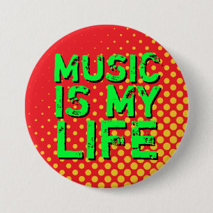 Macaron Rond 7,6 Cm Bouton Musique Jaune et Rouge Retro Halftone I Lov