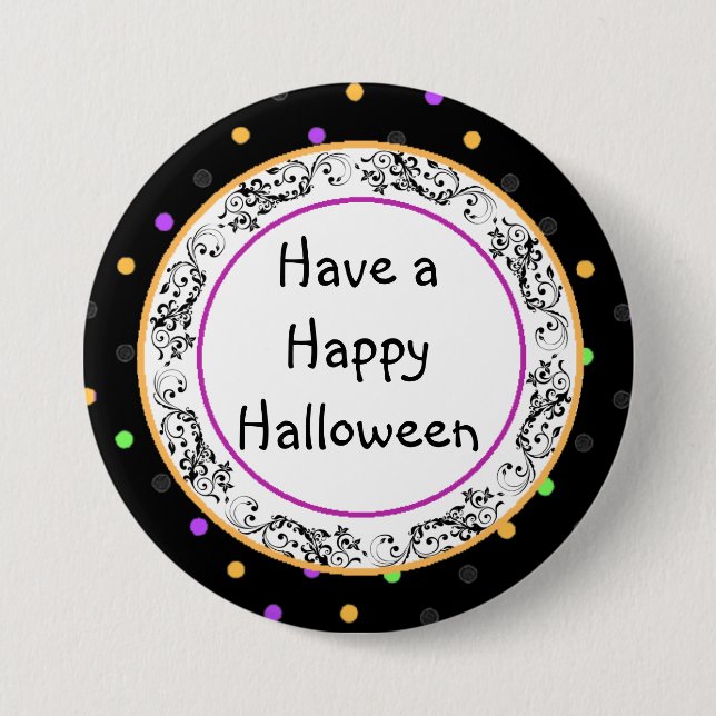 Macaron Rond 7,6 Cm Bouton noir d'Halloween Polka Dot (Devant)
