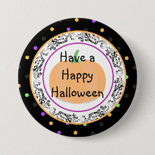 Macaron Rond 7,6 Cm Bouton noir d'Halloween Polka Dot