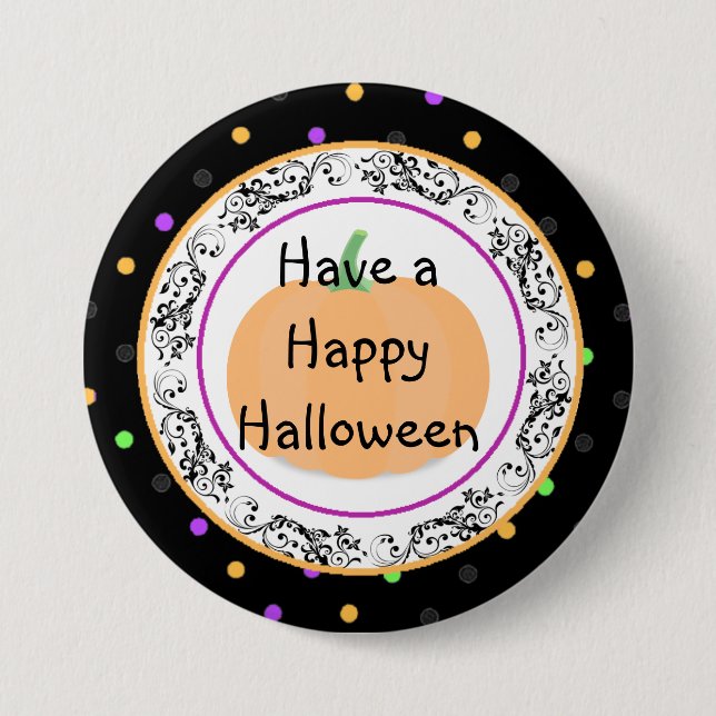 Macaron Rond 7,6 Cm Bouton noir d'Halloween Polka Dot (Devant)