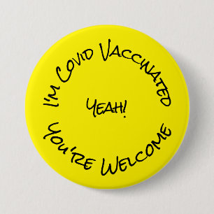 Macaron Rond 7,6 Cm Bouton noir jaune vacciné Je suis Covid