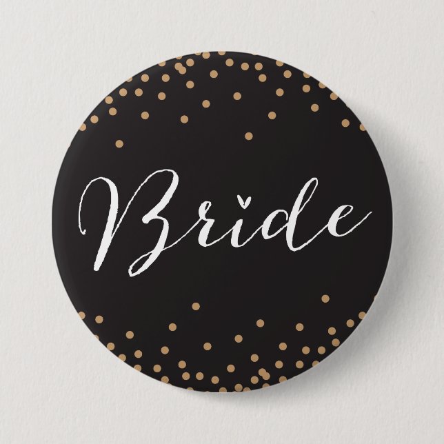 Macaron Rond 7,6 Cm Bouton Noir & Or Confetti Dot Bride (Devant)