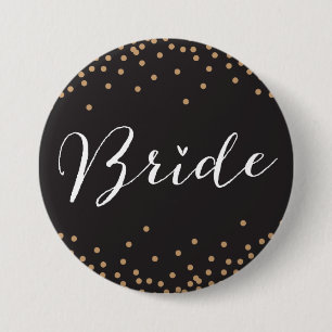Macaron Rond 7,6 Cm Bouton Noir & Or Confetti Dot Bride