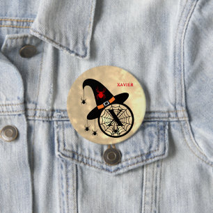 Macaron Rond 7,6 Cm Bouton Nom de la sorcière ciel d'Halloween Monogra