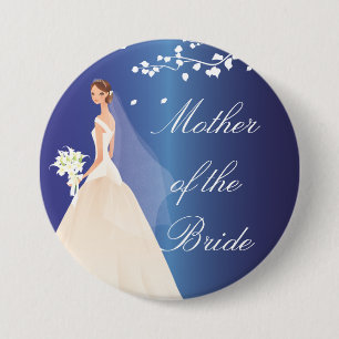 Macaron Rond 7,6 Cm Bouton nuptiale de partie de FOULE bleue de jeune