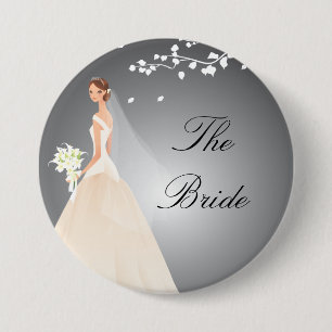 Macaron Rond 7,6 Cm Bouton nuptiale de partie de jeune mariée noire et