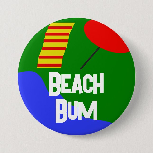 Macaron Rond 7,6 Cm Bouton officiel "Beach Bum" (Devant)