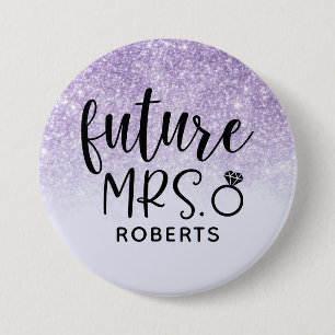 Macaron Rond 7,6 Cm Bouton Parties scintillant future Mme Purple