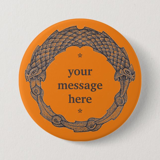 Macaron Rond 7,6 Cm Bouton personnalisable OUROBOROS noir/curcuma (Devant)