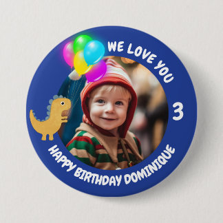 Macaron Rond 7,6 Cm Bouton Personnalisable Photo, Nom Et Âge Anniversa