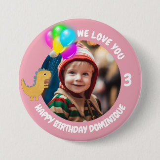 Macaron Rond 7,6 Cm Bouton Personnalisable Photo, Nom Et Âge Anniversa