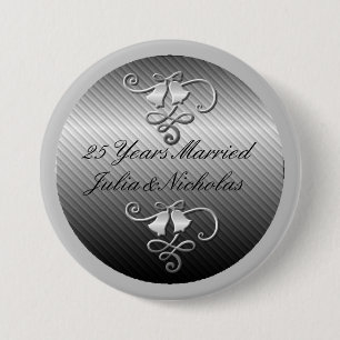 Macaron Rond 7,6 Cm Bouton personnalisé 25 ans d'argent marié