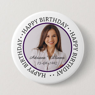 Macaron Rond 7,6 Cm Bouton Personnalisé Joyeux Anniversaire photo et n