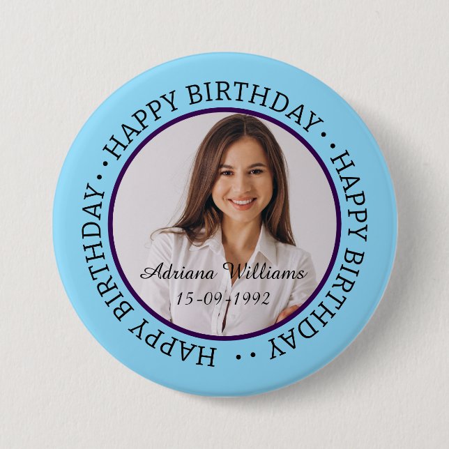 Macaron Rond 7,6 Cm Bouton Personnalisé Joyeux Anniversaire photo et n (Devant)