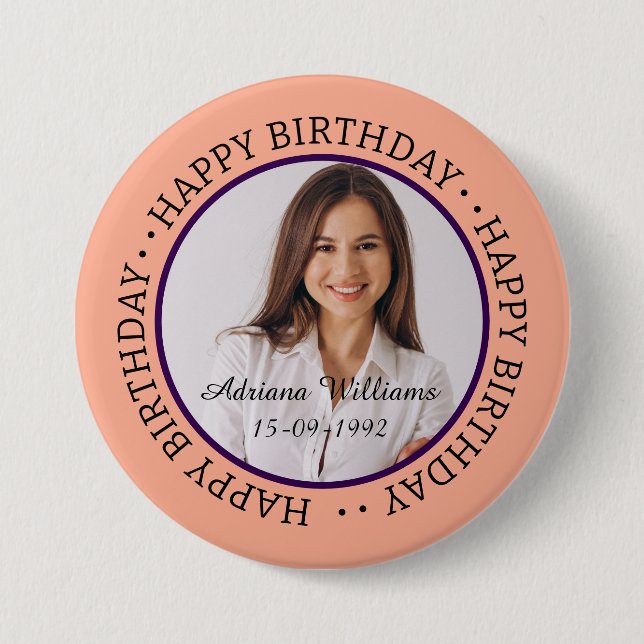 Macaron Rond 7,6 Cm Bouton Personnalisé Joyeux Anniversaire photo et n (Devant)