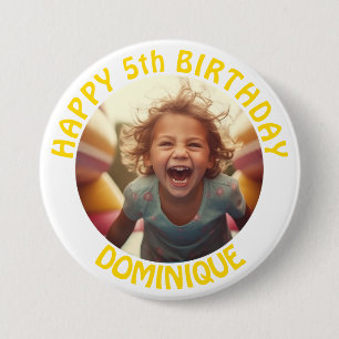 Macaron Rond 7,6 Cm Bouton Photo Anniversaire de enfant Avec Nom Et Âg
