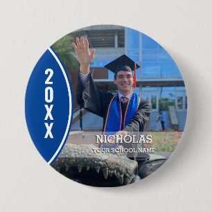 Macaron Rond 7,6 Cm Bouton photo de graduation bleu et blanc personnal