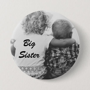 Macaron Rond 7,6 Cm Bouton photo noir et blanc Big Sister
