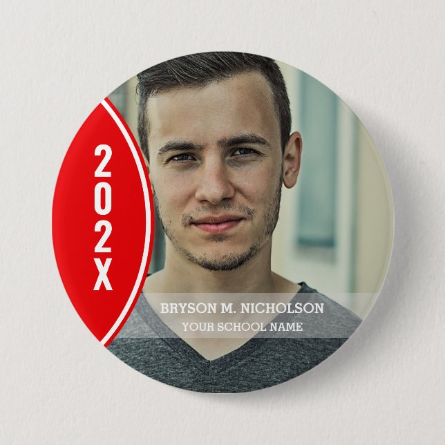 Macaron Rond 7,6 Cm Bouton photo RED and White Graduation (Devant)