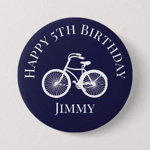 Macaron Rond 7,6 Cm Bouton Pin Happy xth Birthday Boys Bicycle Bleu